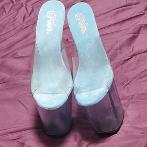 Pleaser 8 in clear sky blue platform heels size 10